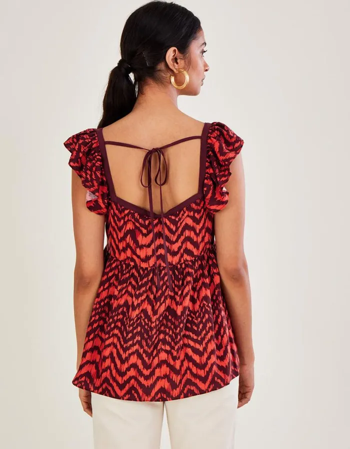 Monsoon Ruched Bodice ZigZag Animal Print Top Red Women Tops and Blouses Monsoon Ruched Bodice ZigZag Animal Print Top Red Women Tops and Blouses