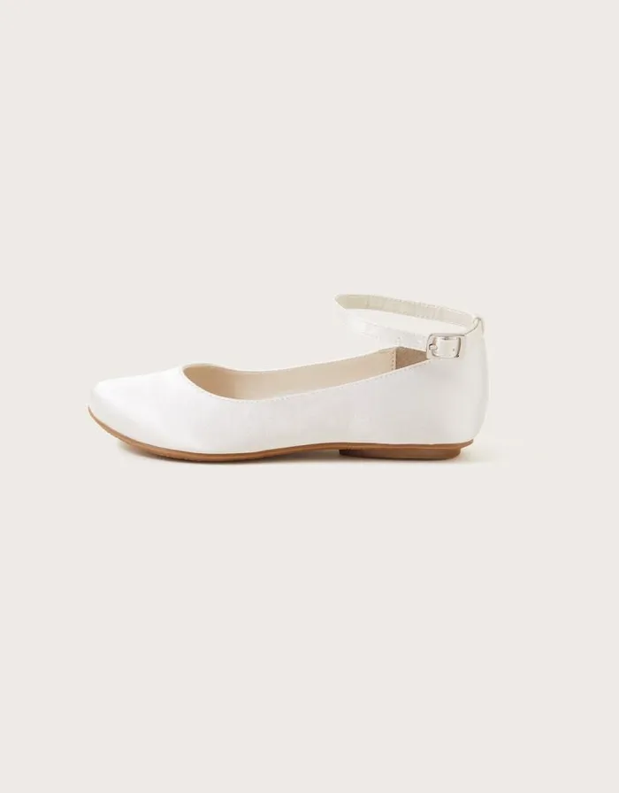 Monsoon Satin Ballerina Flats Ivory Children Partywear Monsoon Satin Ballerina Flats Ivory Children Partywear