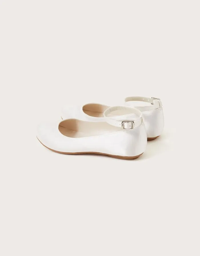 Monsoon Satin Ballerina Flats Ivory Children Partywear Monsoon Satin Ballerina Flats Ivory Children Partywear