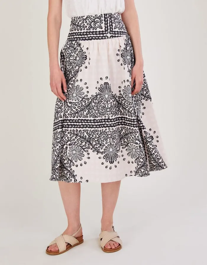 Monsoon Scarf Print Poplin Skirt Ivory Women Skirts