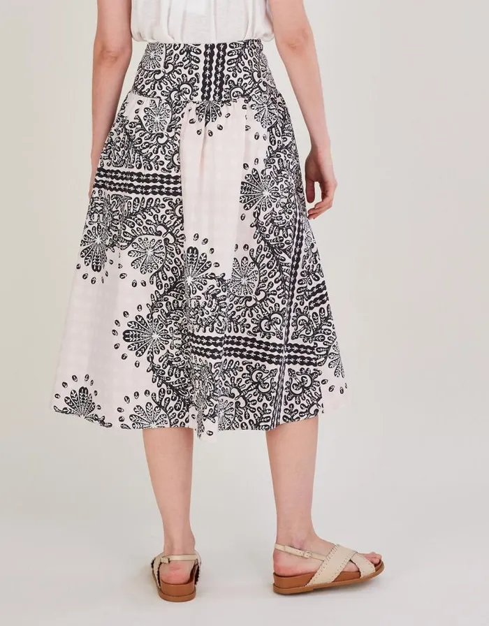 Monsoon Scarf Print Poplin Skirt Ivory Women Skirts