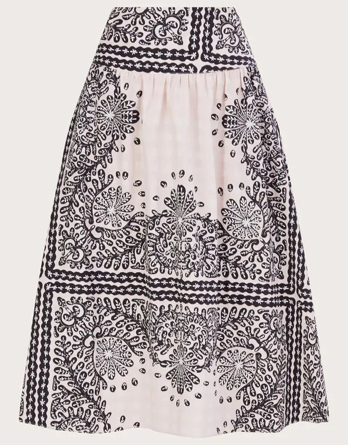 Monsoon Scarf Print Poplin Skirt Ivory Women Skirts