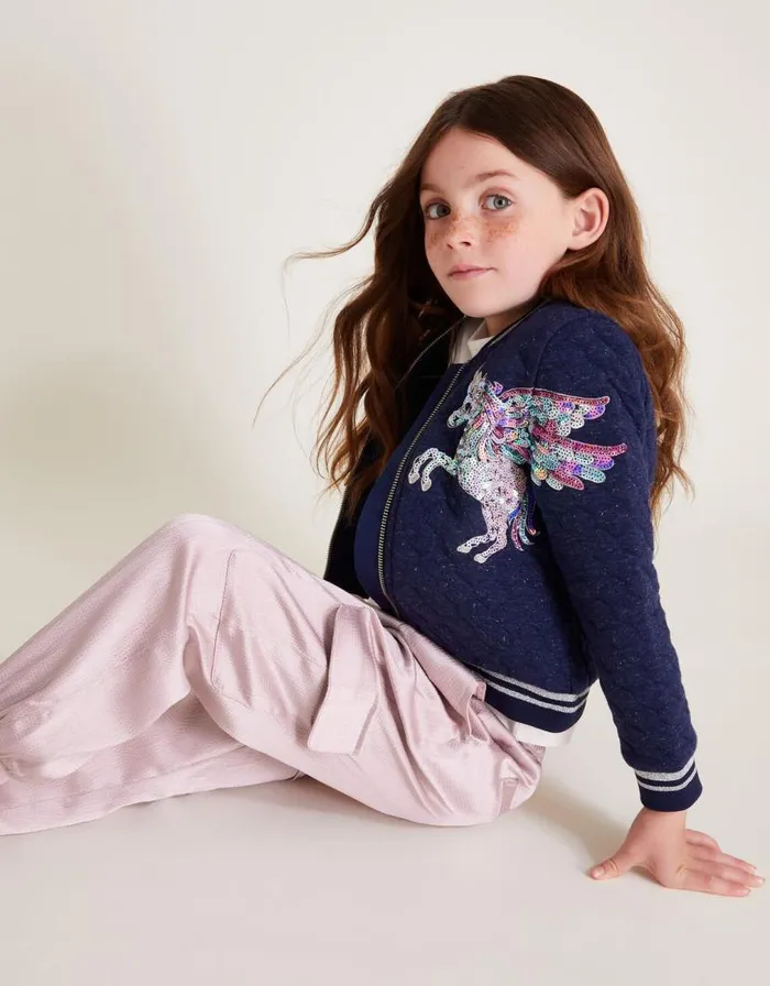 Monsoon Sequin Unicorn Quilted Bomber Jacket Blue Children Coats and Jackets