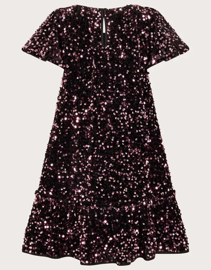 Monsoon Sequin Velvet Swing Dress Pink Children Partywear