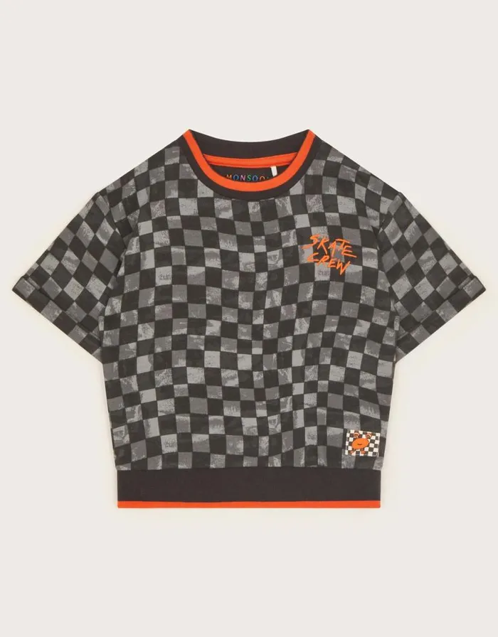 Monsoon Short Sleeve Checkerboard TShirt Black Children Casualwear Collection Monsoon Short Sleeve Checkerboard TShirt Black Children Casualwear Collection