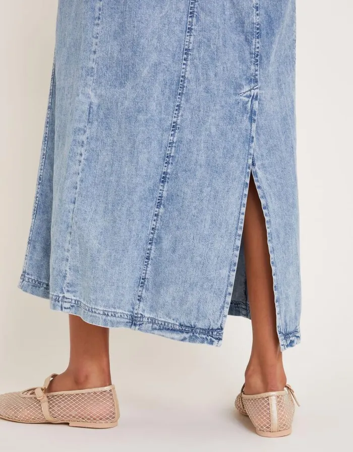 Monsoon Sian Denim Pinafore Midi Dress Blue Women Denim