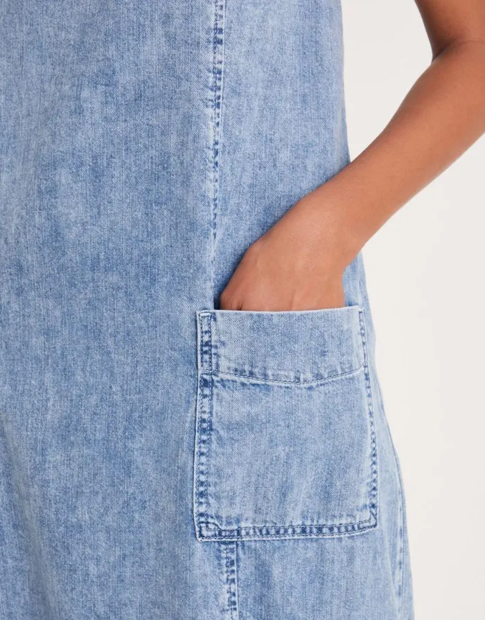 Monsoon Sian Denim Pinafore Midi Dress Blue Women Denim