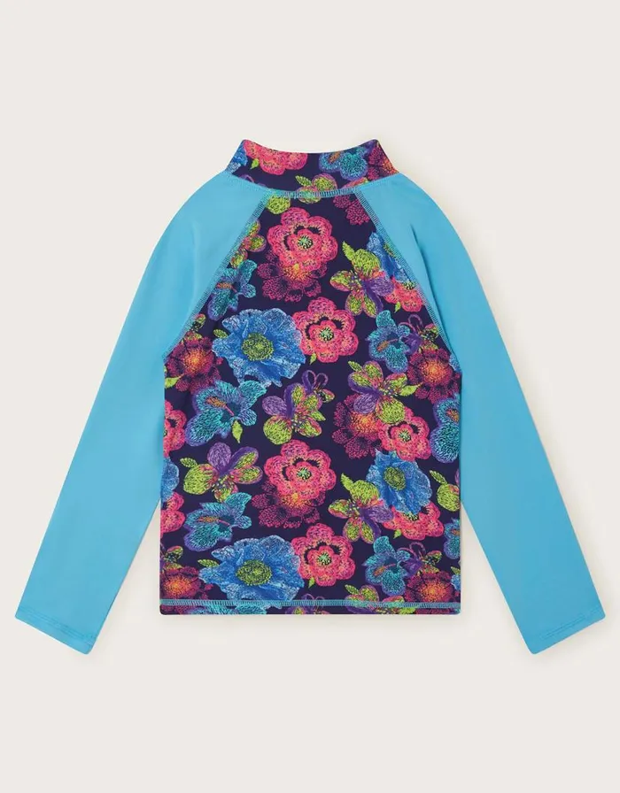 Monsoon Sketchy Floral Swim Top Blue Children Beachwear and Swimwear