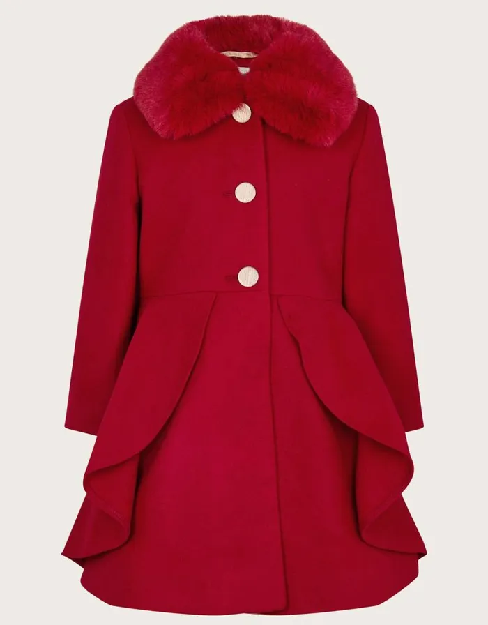 Monsoon Smart Ruffle Faux Fur Collar Coat Red Children Coats and Jackets Monsoon Smart Ruffle Faux Fur Collar Coat Red Children Coats and Jackets