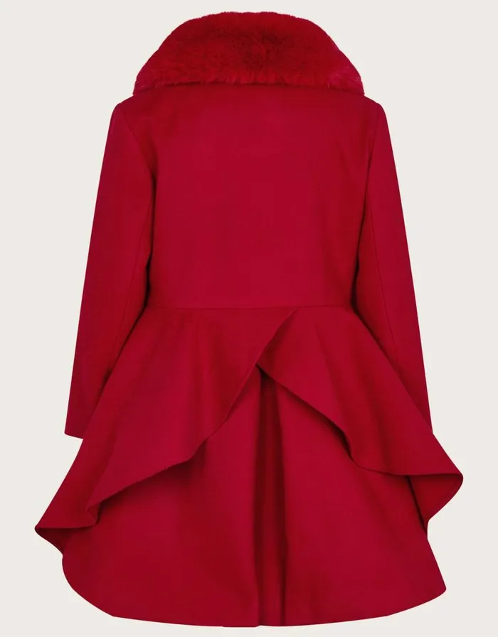 Monsoon Smart Ruffle Faux Fur Collar Coat Red Children Coats and Jackets Monsoon Smart Ruffle Faux Fur Collar Coat Red Children Coats and Jackets