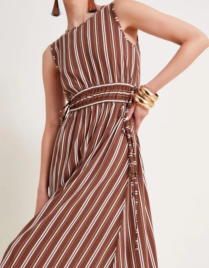 Monsoon Stripe Jersey Dress Brown Women Midi Dresses Monsoon Stripe Jersey Dress Brown Women Midi Dresses