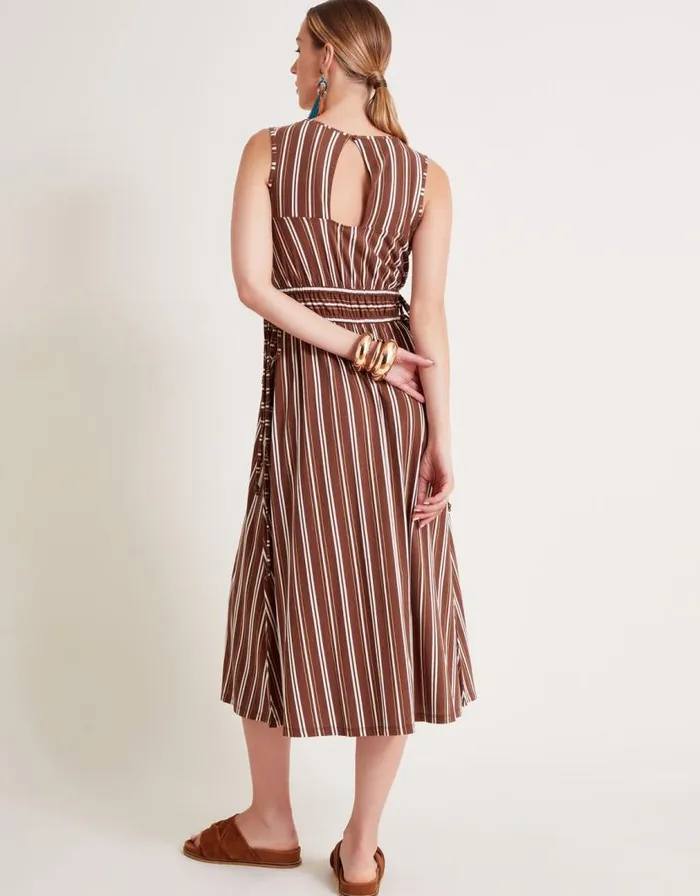 Monsoon Stripe Jersey Dress Brown Women Midi Dresses Monsoon Stripe Jersey Dress Brown Women Midi Dresses