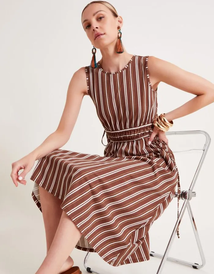 Monsoon Stripe Jersey Dress Brown Women Midi Dresses Monsoon Stripe Jersey Dress Brown Women Midi Dresses