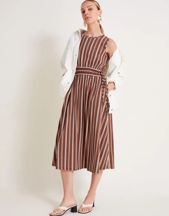 Monsoon Stripe Jersey Dress Brown Women Midi Dresses Monsoon Stripe Jersey Dress Brown Women Midi Dresses