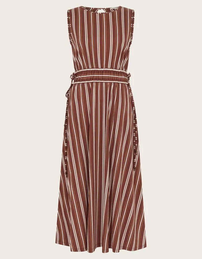 Monsoon Stripe Jersey Dress Brown Women Midi Dresses Monsoon Stripe Jersey Dress Brown Women Midi Dresses