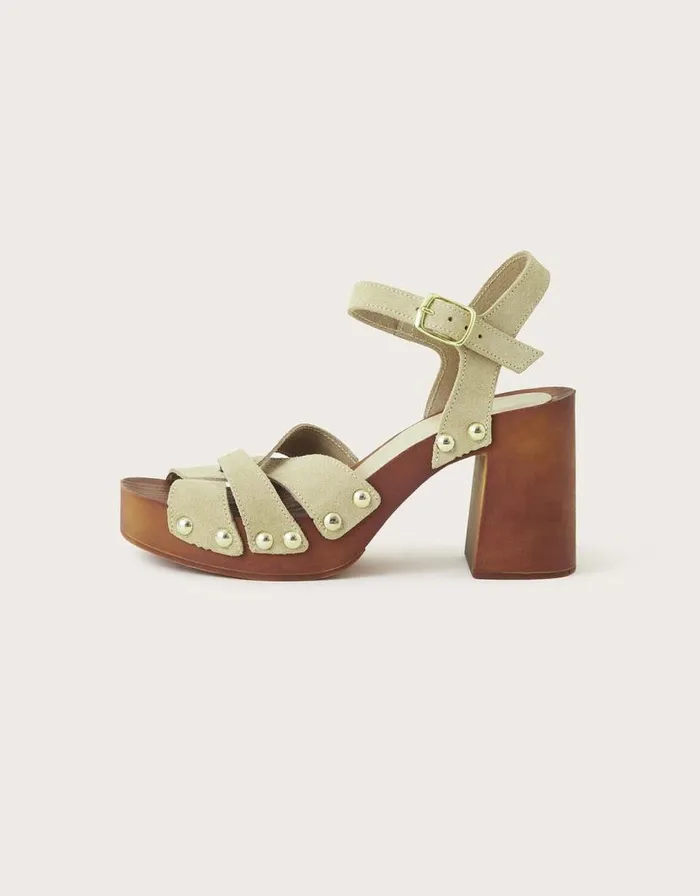 Monsoon Suede Clog Heeled Sandals Natural Women Sandals