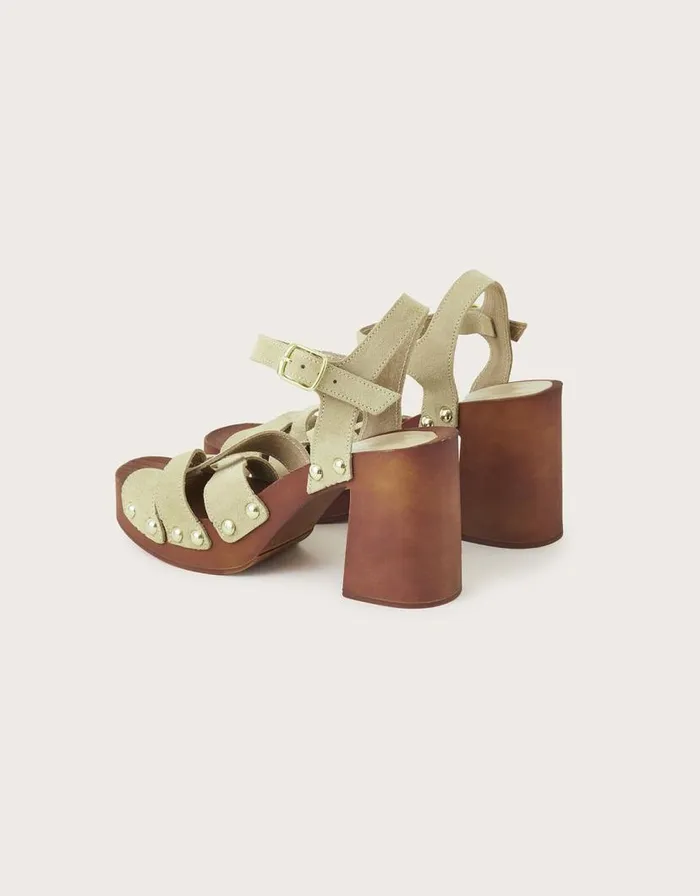Monsoon Suede Clog Heeled Sandals Natural Women Sandals