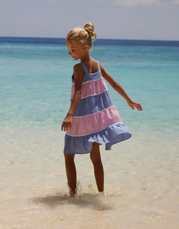 Monsoon Sunuva Gingham Tiered Dress Pink Children Dresses Monsoon Sunuva Gingham Tiered Dress Pink Children Dresses