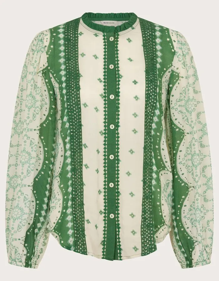 Monsoon Tamsyn Print Blouse Green Women Tops and Blouses Monsoon Tamsyn Print Blouse Green Women Tops and Blouses