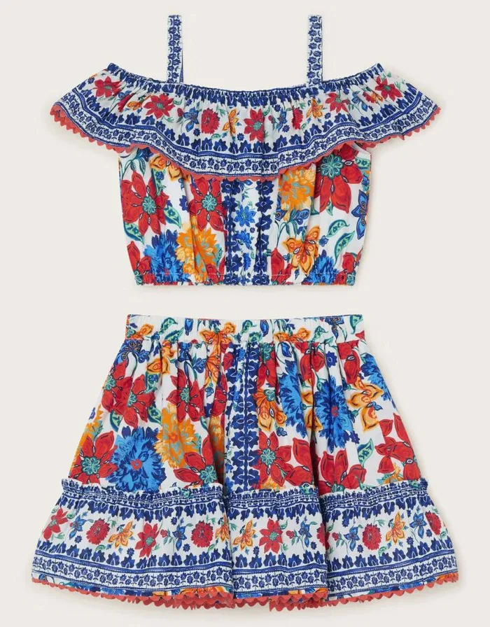Monsoon Tile Print Top And Skirt Blue Children Sets and Outfits Monsoon Tile Print Top And Skirt Blue Children Sets and Outfits