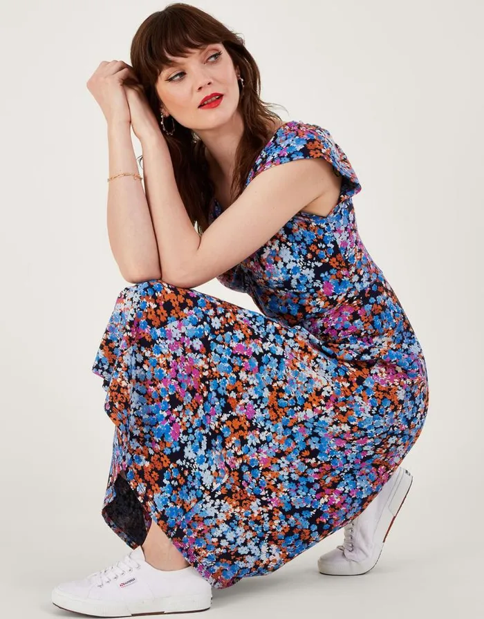 Monsoon Twist Detail Ditsy Print Jersey Dress Blue Women Midi Dresses Monsoon Twist Detail Ditsy Print Jersey Dress Blue Women Midi Dresses