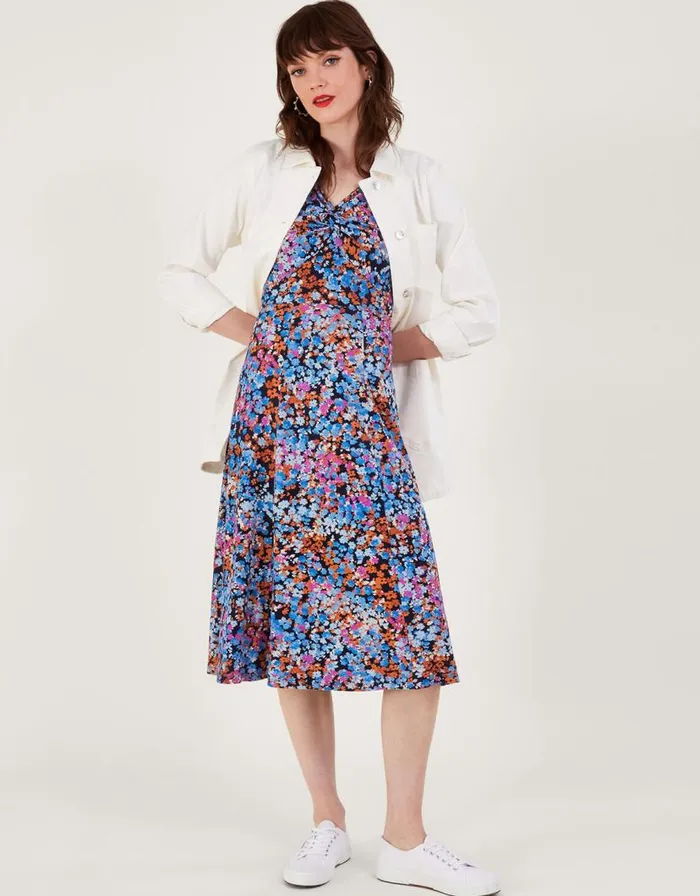Monsoon Twist Detail Ditsy Print Jersey Dress Blue Women Midi Dresses Monsoon Twist Detail Ditsy Print Jersey Dress Blue Women Midi Dresses