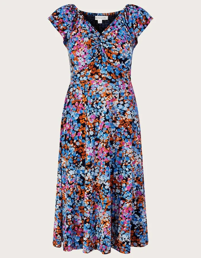 Monsoon Twist Detail Ditsy Print Jersey Dress Blue Women Midi Dresses Monsoon Twist Detail Ditsy Print Jersey Dress Blue Women Midi Dresses