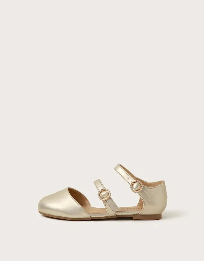 Monsoon Two Strap Ballet Flats Gold Children Partywear Monsoon Two Strap Ballet Flats Gold Children Partywear