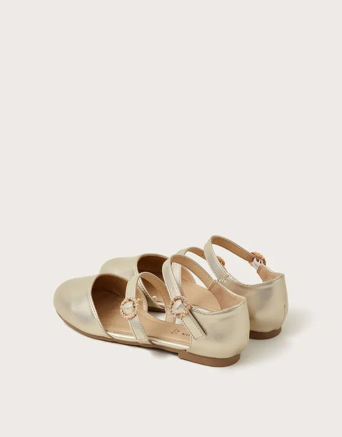 Monsoon Two Strap Ballet Flats Gold Children Partywear Monsoon Two Strap Ballet Flats Gold Children Partywear