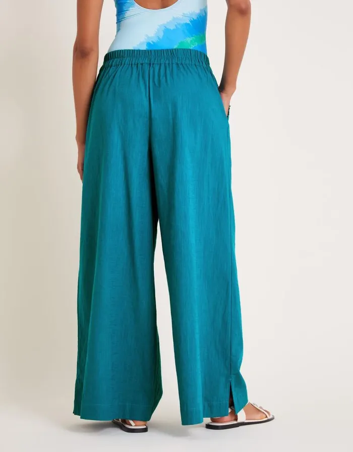 Monsoon Yara Plain Wide Leg Trousers Teal Women Beachwear and Swimwear