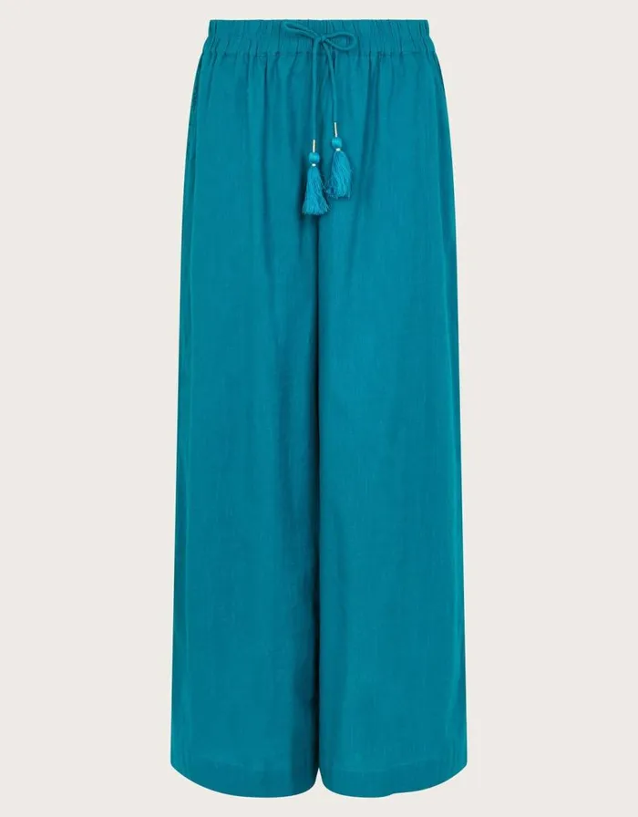 Monsoon Yara Plain Wide Leg Trousers Teal Women Beachwear and Swimwear