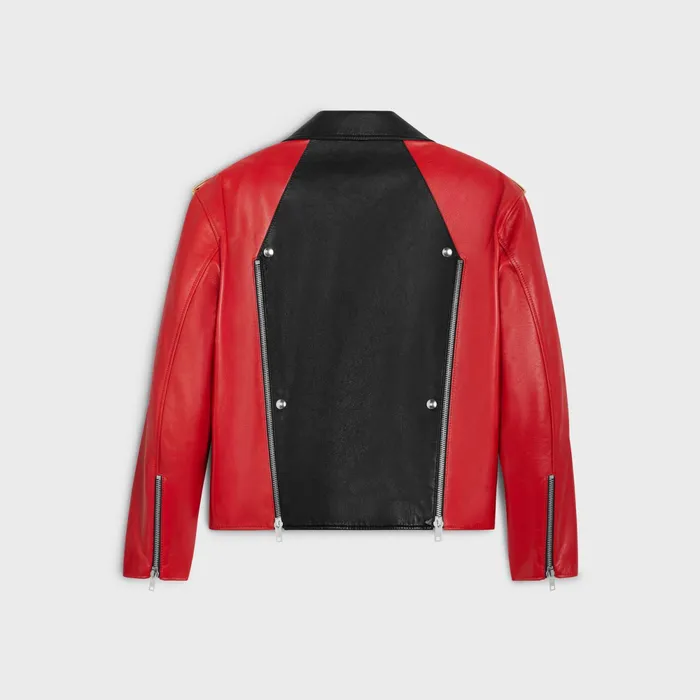 Multicolored Biker Jacket In Soft Lambskin Blackredgold Men CELINE LEATHER