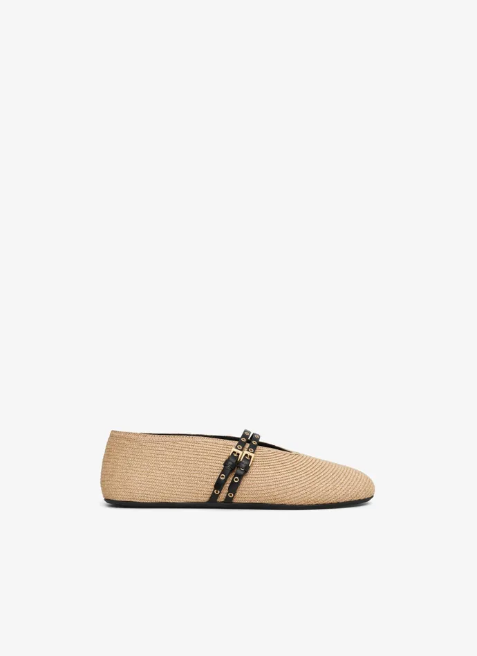 NaturalBlack BALLET FLATS IN PAPER STRAW Women Alaa Flat Shoes