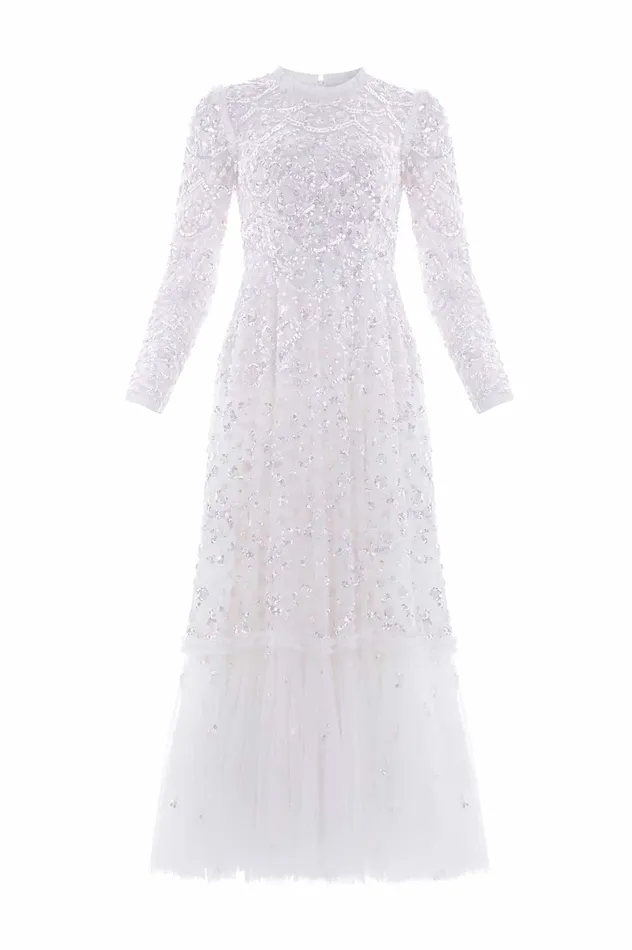 Needle and Thread Alina Sequin Ankle Gown White Women Exclusives