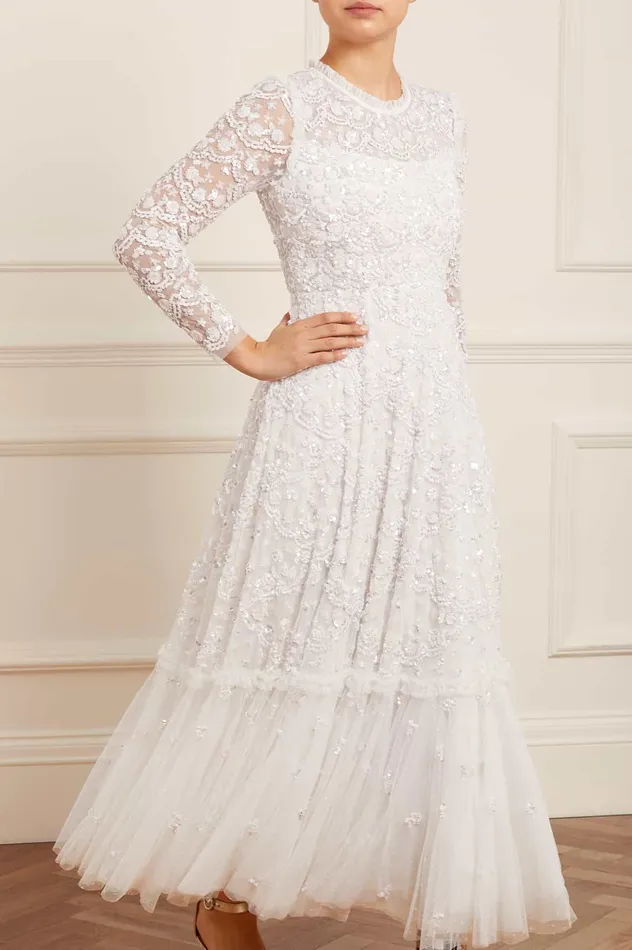 Needle and Thread Alina Sequin Ankle Gown White Women Exclusives