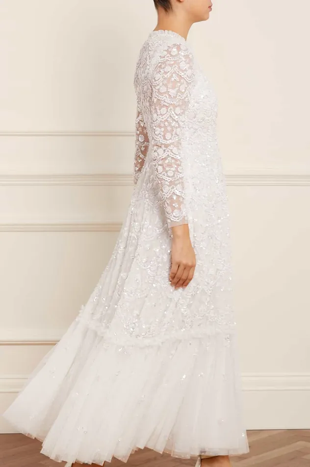 Needle and Thread Alina Sequin Ankle Gown White Women Exclusives