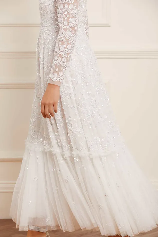 Needle and Thread Alina Sequin Ankle Gown White Women Exclusives