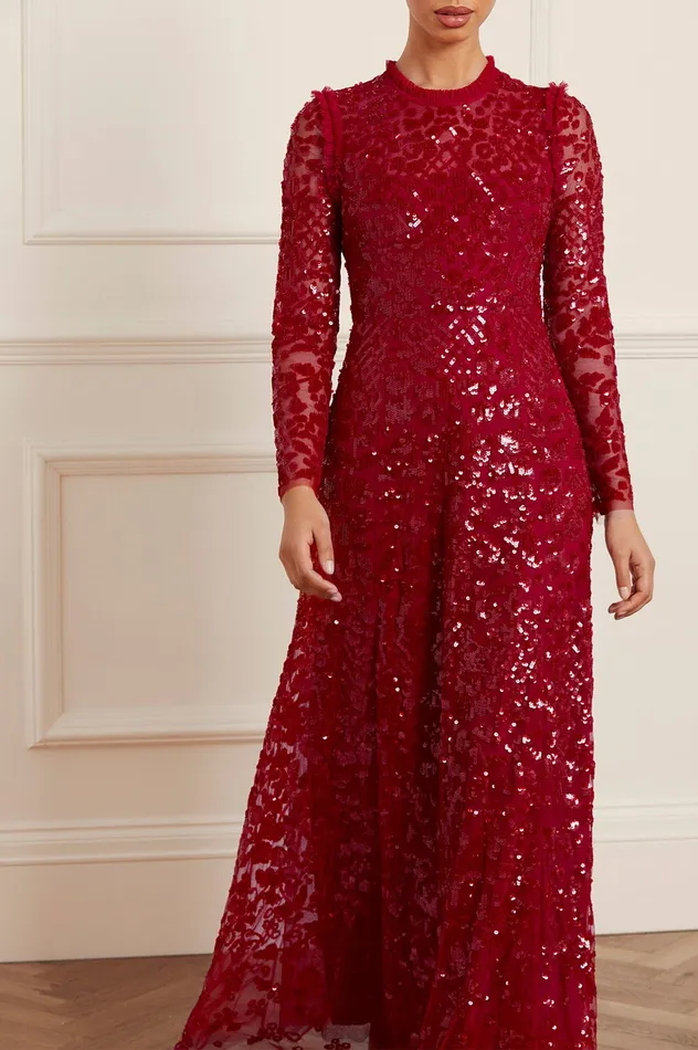 Needle and Thread Aurelia Long Sleeve Gown Red Women Embellished Dresses