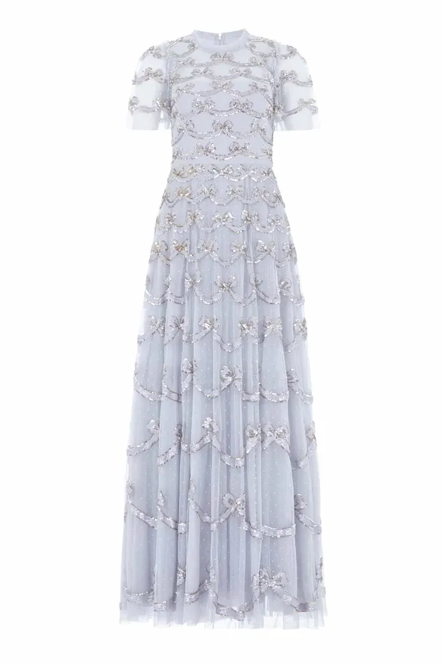 Needle and Thread Bow Sequin Short Sleeve Gown Blue Women Embellished Dresses Needle and Thread Bow Sequin Short Sleeve Gown Blue Women Embellished Dresses