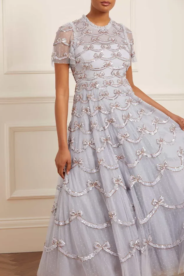 Needle and Thread Bow Sequin Short Sleeve Gown Blue Women Embellished Dresses Needle and Thread Bow Sequin Short Sleeve Gown Blue Women Embellished Dresses