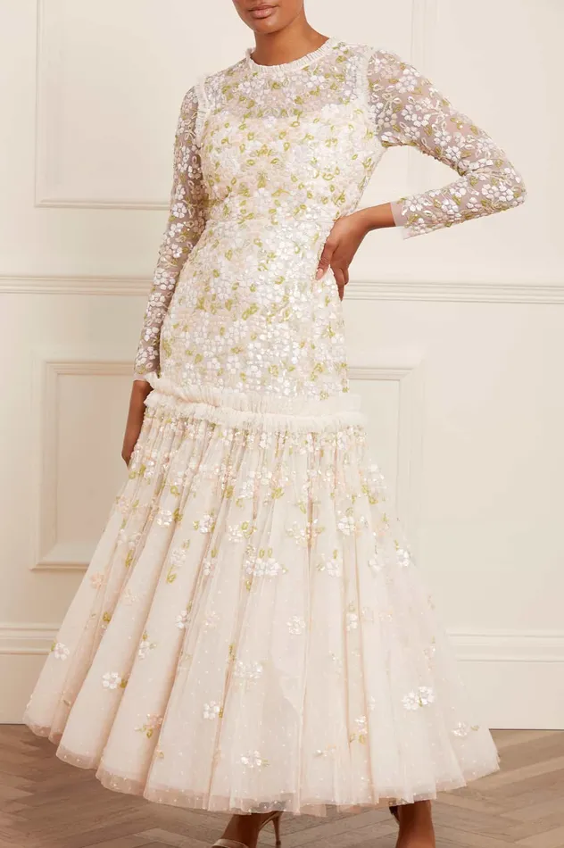 Needle and Thread Brianna Long Sleeve Gown Champagne Women Embellished Dresses Needle and Thread Brianna Long Sleeve Gown Champagne Women Embellished Dresses