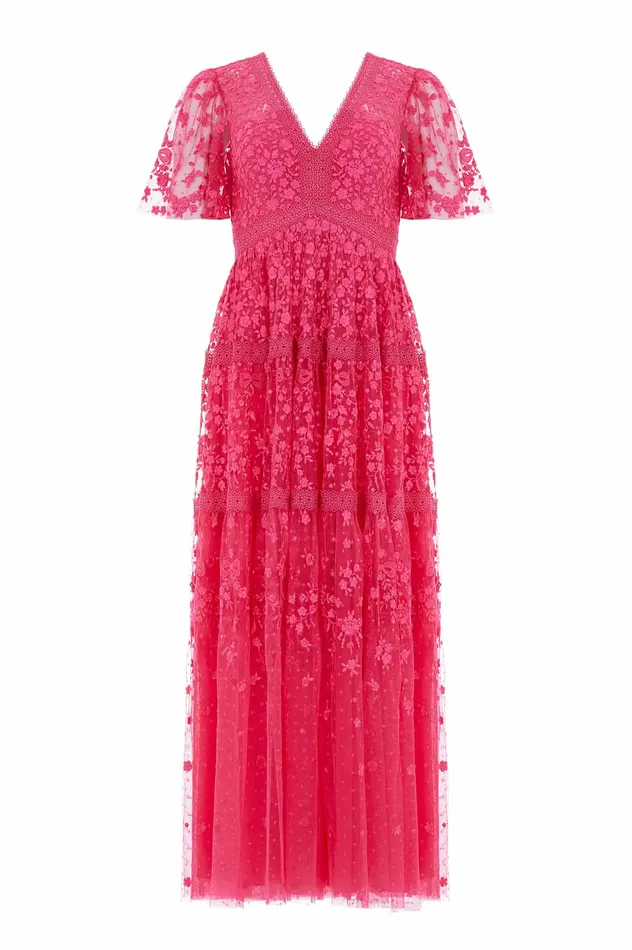 Needle and Thread Celestia Ribbon Short Sleeve Ankle Gown Pink Women Embroidered Dresses Needle and Thread Celestia Ribbon Short Sleeve Ankle Gown Pink Women Embroidered Dresses