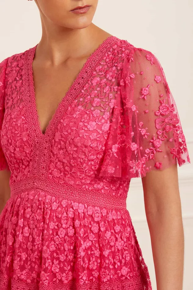 Needle and Thread Celestia Ribbon Short Sleeve Ankle Gown Pink Women Embroidered Dresses Needle and Thread Celestia Ribbon Short Sleeve Ankle Gown Pink Women Embroidered Dresses