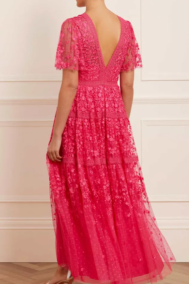 Needle and Thread Celestia Ribbon Short Sleeve Ankle Gown Pink Women Embroidered Dresses Needle and Thread Celestia Ribbon Short Sleeve Ankle Gown Pink Women Embroidered Dresses