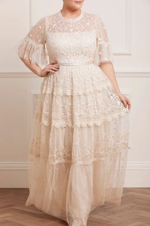 Needle and Thread Midsummer Lace Round Neck Gown Champagne Women Embroidered Dresses