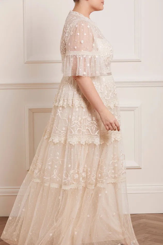 Needle and Thread Midsummer Lace Round Neck Gown Champagne Women Embroidered Dresses