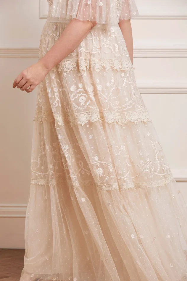 Needle and Thread Midsummer Lace Round Neck Gown Champagne Women Embroidered Dresses