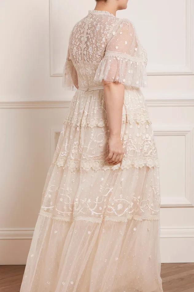 Needle and Thread Midsummer Lace Round Neck Gown Champagne Women Embroidered Dresses