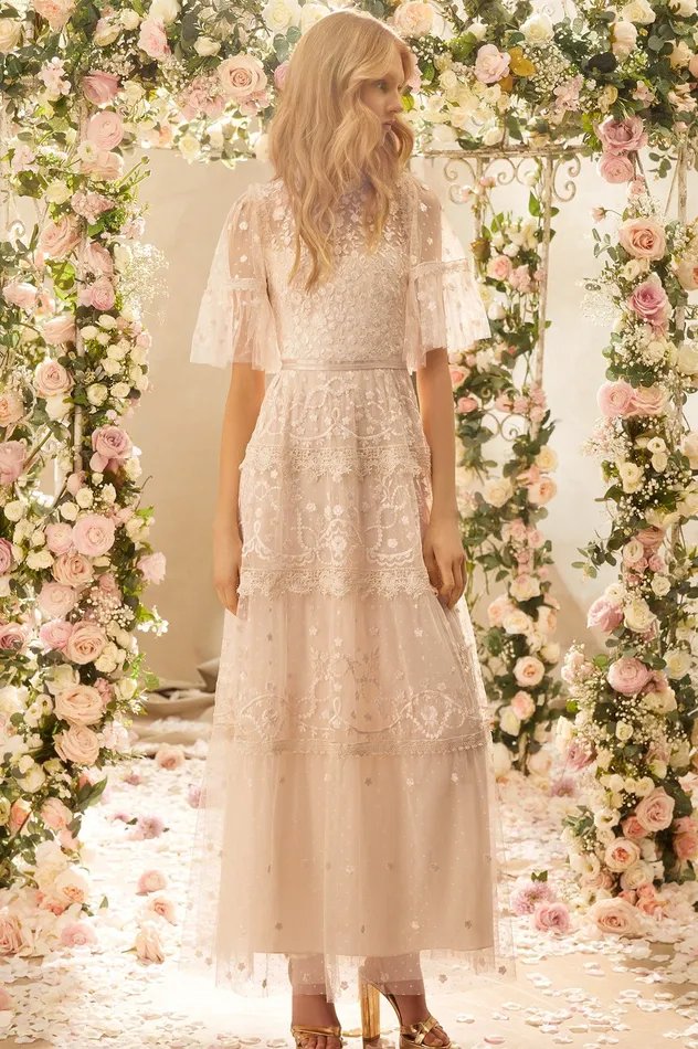 Needle and Thread Midsummer Lace Round Neck Gown Champagne Women Embroidered Dresses