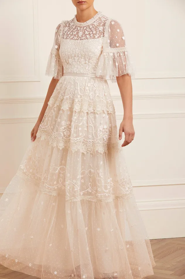 Needle and Thread Midsummer Lace Round Neck Gown Champagne Women Embroidered Dresses
